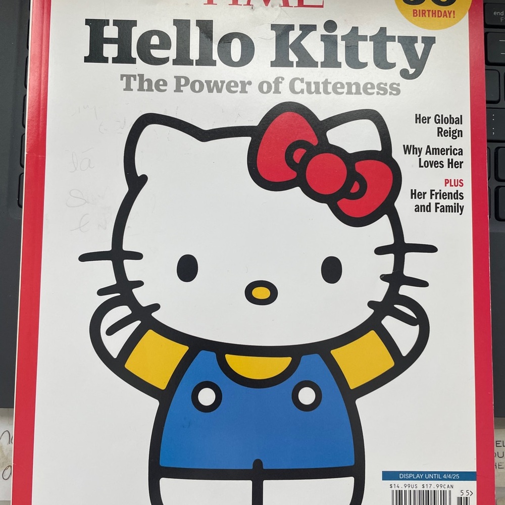 Hello Kitty 50th Birthday TIME Magazine with Red and Blue Accents